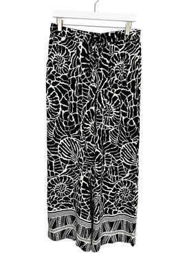 CeCe Black and White Nautical Printed Wide Leg Pants Size Medium 100% Rayon